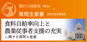 【質問主意書】　食料自給率向上と農業従事者支援の充実に関する質問主意書