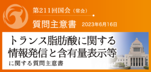 【質問主意書】　トランス脂肪酸に関する情報発信と含有量表示等に関する質問主意書