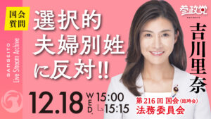 吉川りな【国会 １２/１８】　選択的夫婦別姓に反対！